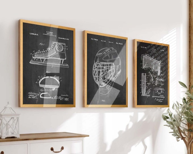 Hockey Legends: Set of 3 Ice Hockey Patent Posters - Perfect Wall Art for Hockey Fans and Sports Enthusiasts - WB276-278-280