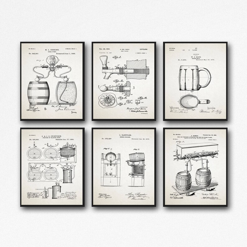 Beer Lover Gift Beer Gift Set of 6 Beer Patent Posters Home Brewing Gift Brewing Decor Craft Beer Gift WB133 image 4