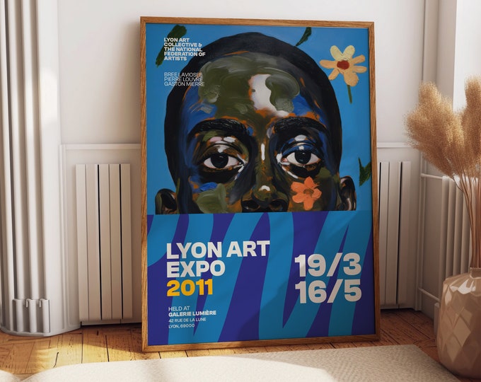 Blue Contemporary Portrait - 2011 Lyon Art Expo Exclusive Poster - Collectible Art Show Print for Modern Wall Decor