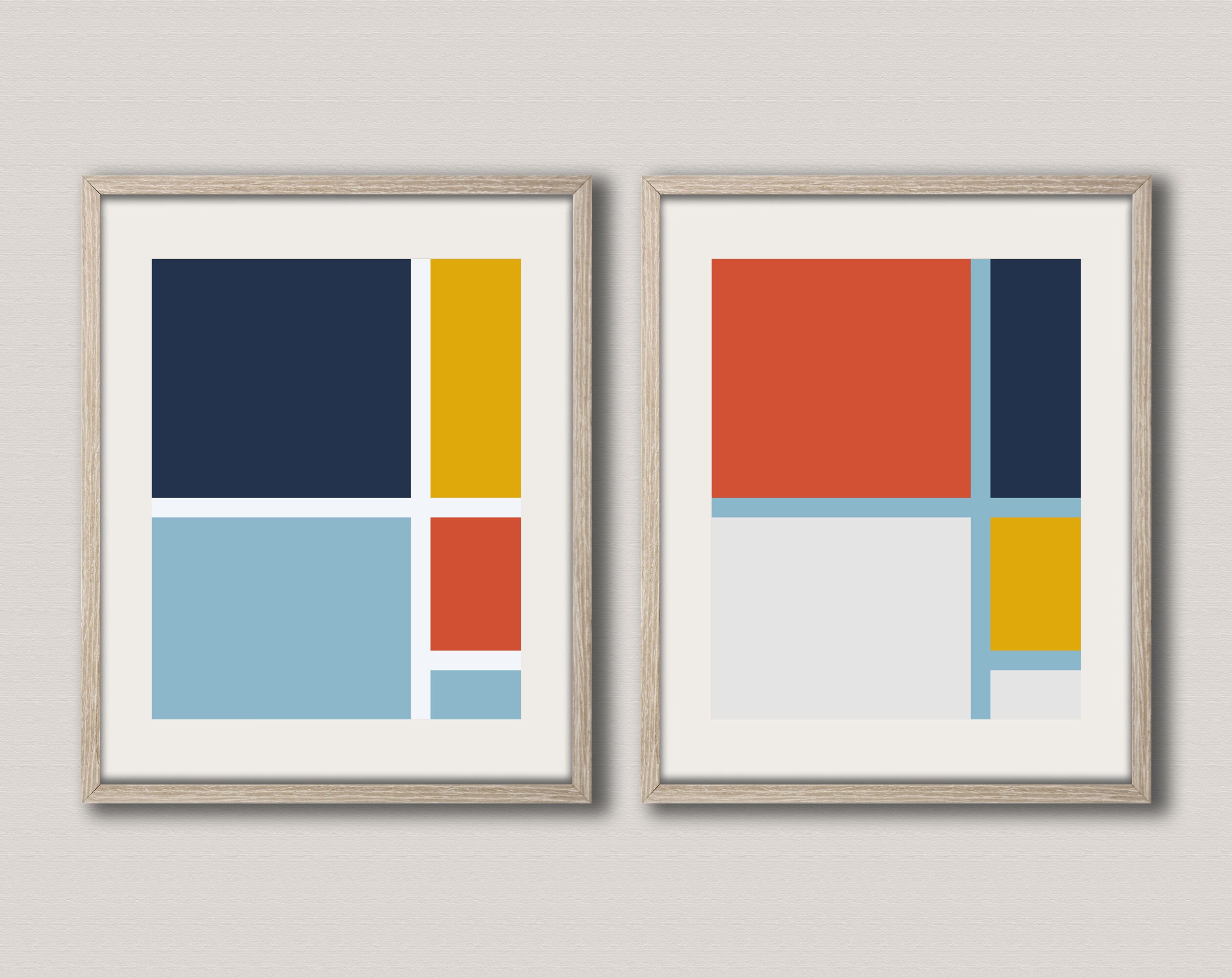 Set of 2 Mid Century Block Posters Rectangular Art