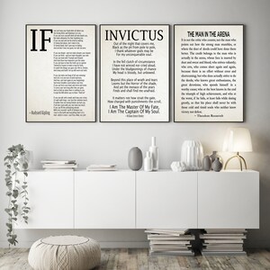 If Poem Invictus Poem and Man in the Arena Poems Set van 3