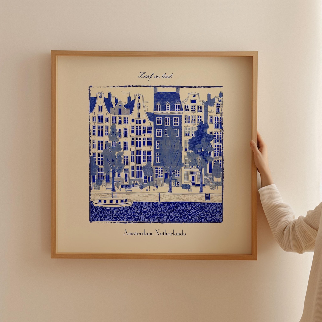 Blue Amsterdam Canal House Art Print: Dutch Architecture Poster - Etsy