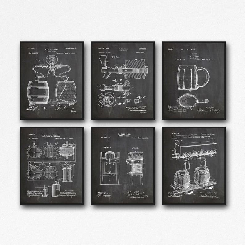 Beer Lover Gift Beer Gift Set of 6 Beer Patent Posters Home Brewing Gift Brewing Decor Craft Beer Gift WB133 image 1