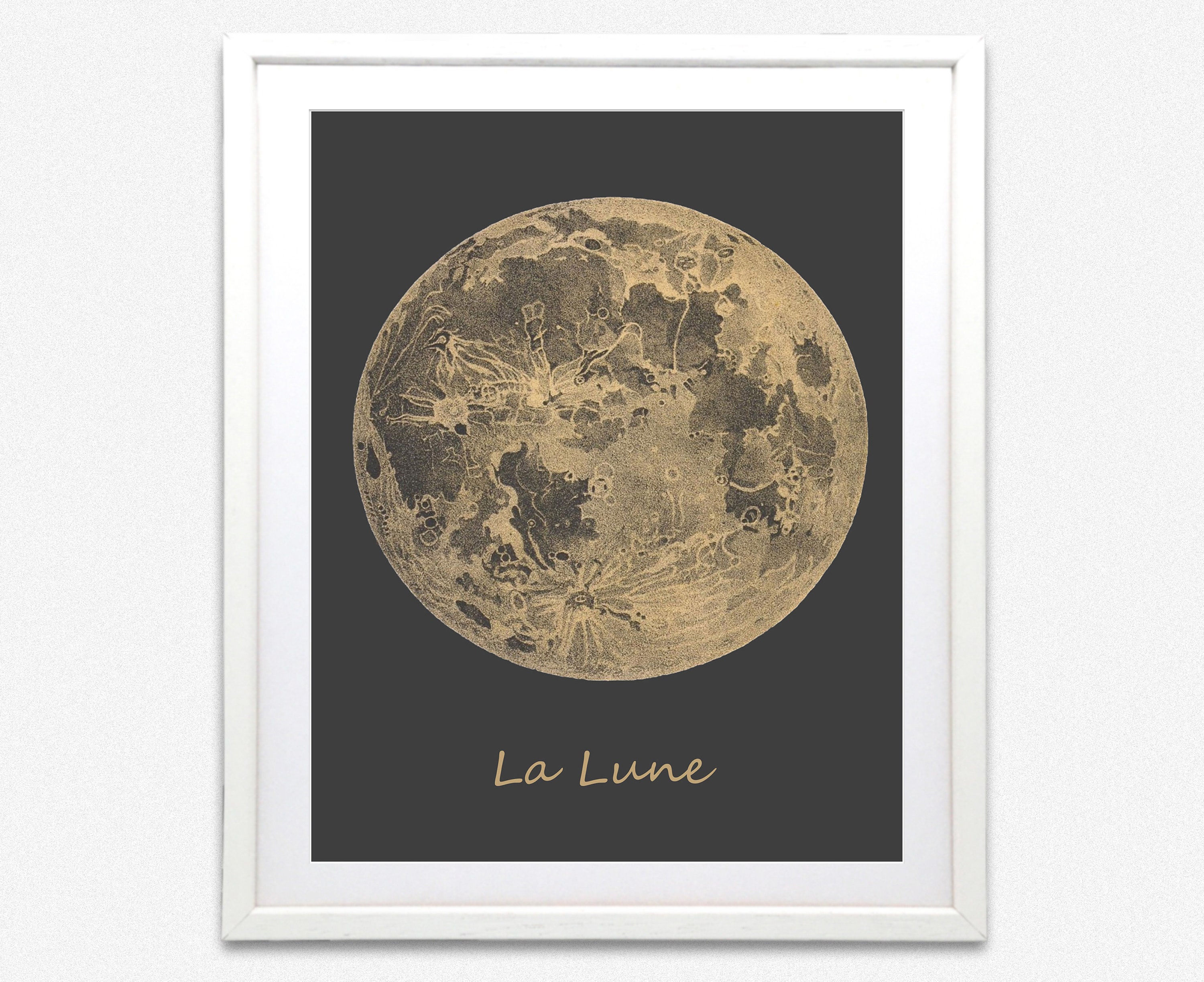 Moon Decor Moon Print Moon Wall Art La Lune Art Gray Moon Gray Art Gray