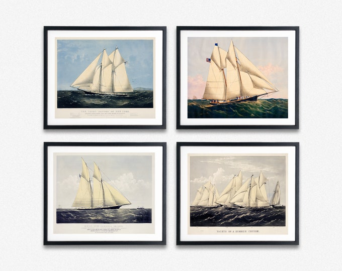 Nautical Wall Art for Beach House or Coastal Decor Nautical Poster Ship Decor Ship Wall Art Sailing Decor Set of 4 Ship Prints