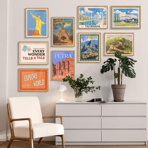 7 Wonders of the World Posters - Global Landmarks Travel Destination Art World Heritage Site Wall Decor Framed & Unframed Options Available