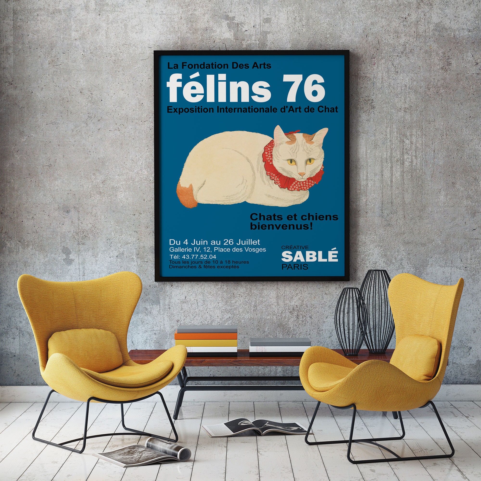 Cat Poster Cat Wall Art Cat Exhibition Poster Paris 1976 Feline Decor