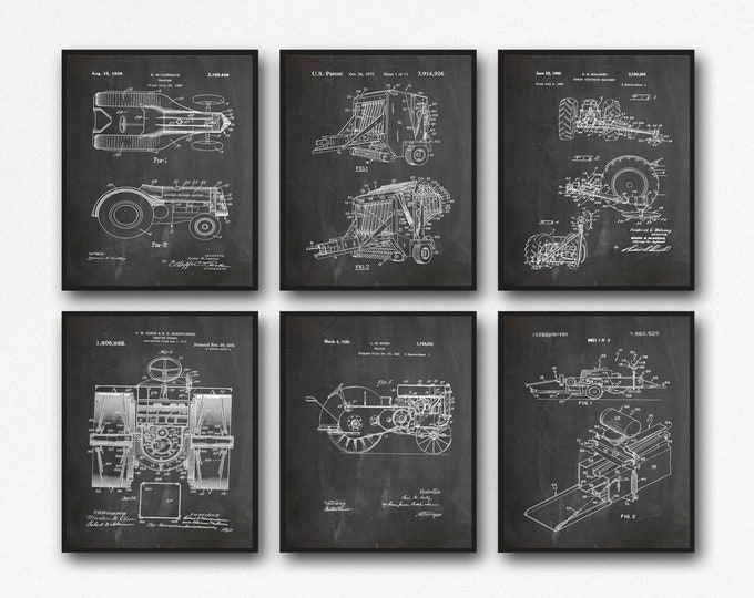 Farmer Gift Set of 6 Farming Posters Farming Patent Prints Farming Decor for Farmhouse Style Art Tractor Poster Baler Print WB350-WB355