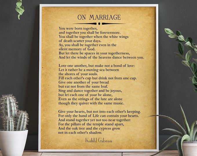 On Marriage Poem by Khalil Gibran The Prophet Print