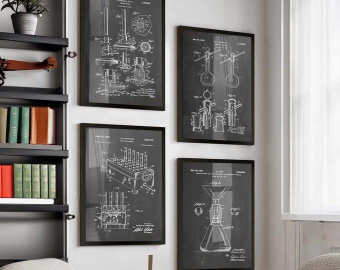 Elevate Your Lab with Science Equipment Patent Prints Room Decor - Set of 4 Scientific Invention Posters for the Avid Scientist - WB382-386