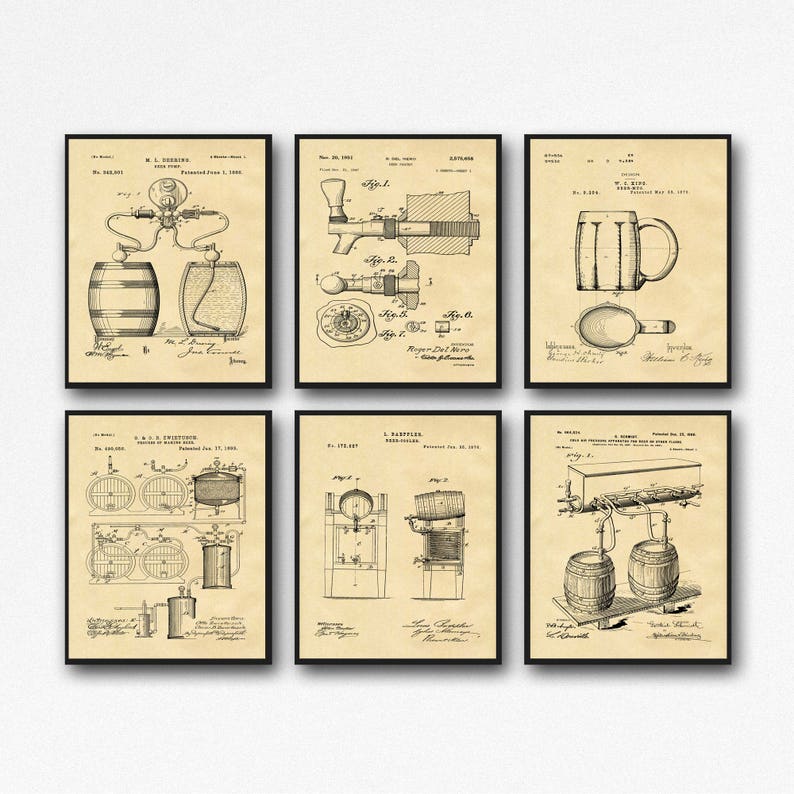 Beer Lover Gift Beer Gift Set of 6 Beer Patent Posters Home Brewing Gift Brewing Decor Craft Beer Gift WB133 image 3