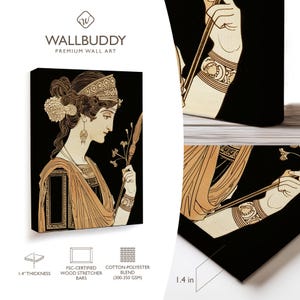 May include: A rectangular canvas wall art print featuring a profile illustration of a figure in ancient-style attire on a black background. The print has a 1.4-inch thickness, FSC-certified wood stretcher bars, and a cotton-polyester blend material.