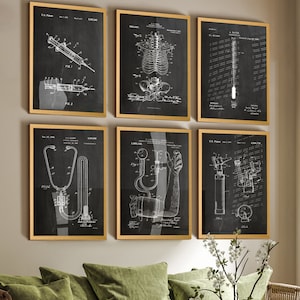 Set di 6 poster retrò di invenzioni mediche - Regalo medico unico e decorazione da parete per la clinica - Stampe artistiche brevettate per medici e appassionati di medicina