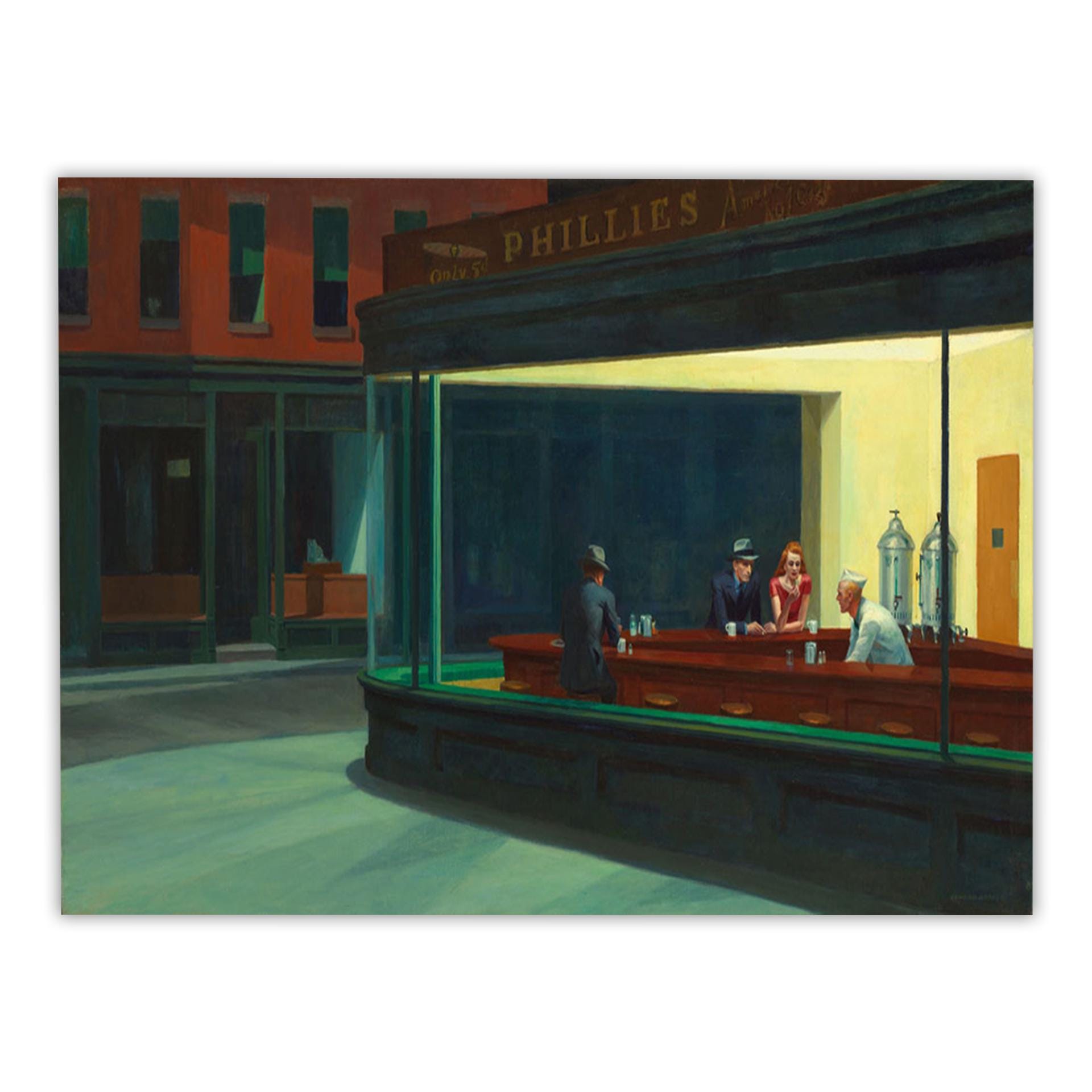 エドワード・ホッパー作「ナイトホークス」の版画：アメリカン