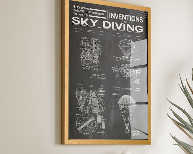 Skydiving Patent Posters: Soar to New Heights with Sky Diving Inventions - Sports Wall Art Prints - Thrilling Room Decor - Win51