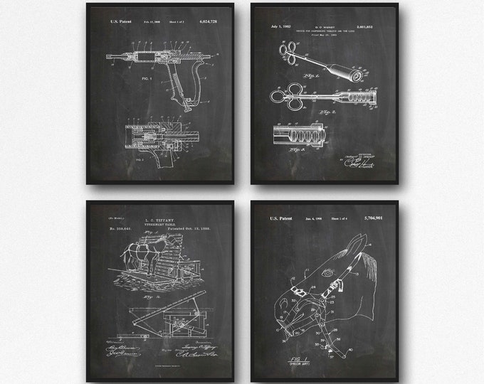 Vet Patent Prints veterinary Poster Set of 4 Veterinarian Prints WB441-444