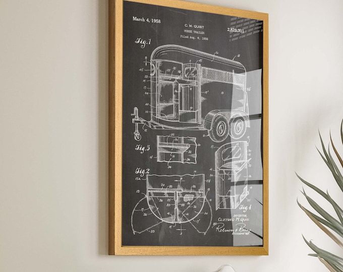 Ride in Style: Horse Trailer Patent Poster - Equine Wall Decor & Perfect Gift for Horse Lovers - Gallop into Elegance with Patents - WB188