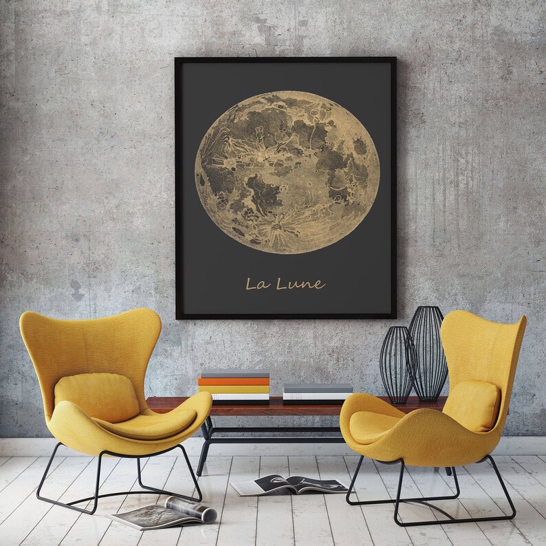 Moon Decor Moon Print Moon Wall Art La Lune Art Gray Moon Gray Etsy
