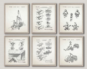 Toy Brick Wall Art Set of 6 Nursery Prints Toy Patent Prints WB326-WB330-001