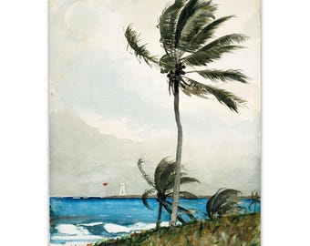 ウィンスロー・ホーマーのヤシの木の版画：ナッソービーチの絵画、海岸
