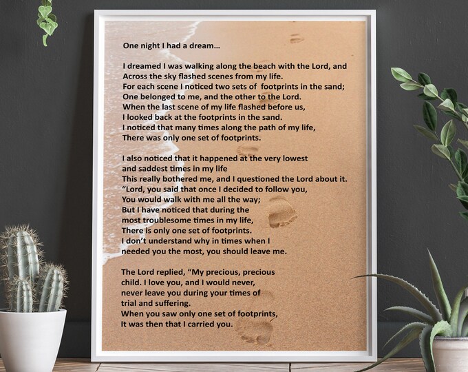 Footprints in the Sand Poem Christian Poem Christian Decor for Christian Home