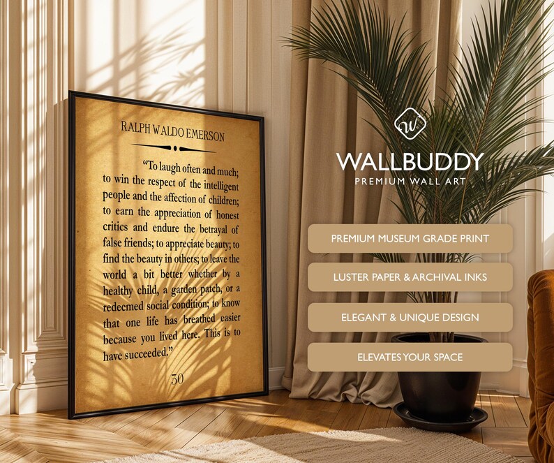 Ralph Waldo Emerson Zitat Print: Oft und viel lachen - Wandkunst Bild 4
