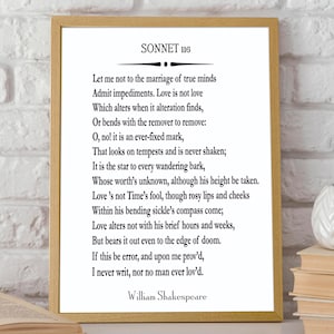 Sonnet 116 Print: William Shakespeare Love Poem, Romantic Wall Art