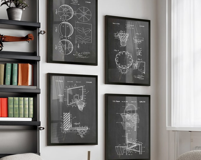 Dunk in Style: Set of 4 Basketball Hoops and Ball Patent Posters - Perfect Decor for Hoop Enthusiasts & Wall Art - WB297-298-300-301