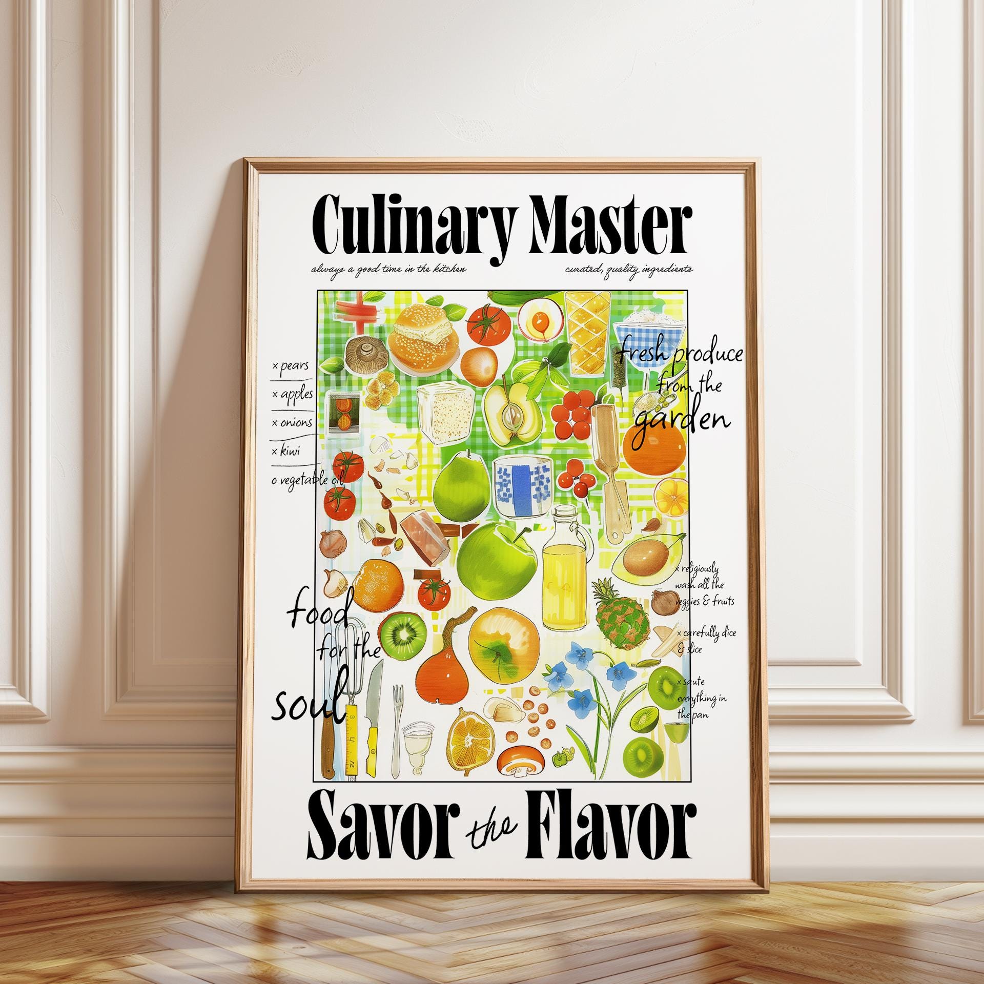 Kitchen Food Chart Art Print: Culinary Illustration, Fruits & Vegetables