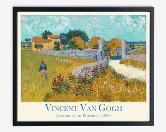 Serene Farmhouse in Provence: Van Gogh Inspired Poster Depicting Pastoral Beauty Farm Scene, Farmhouse in Provence