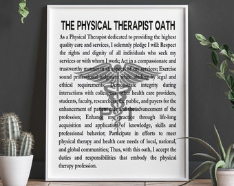 Physical Therapist Oath PT Gift Physio Print Physical Therapist Graduation Medical Graduation Therapist Gift for PT