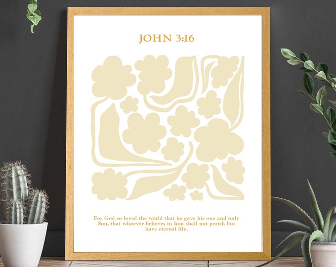 Spiritual Wall Art - Famous Bible Verse Quote "John 3:16 - God's Love Bible Art" Wall Poster - Inspirational Christian Home Decor