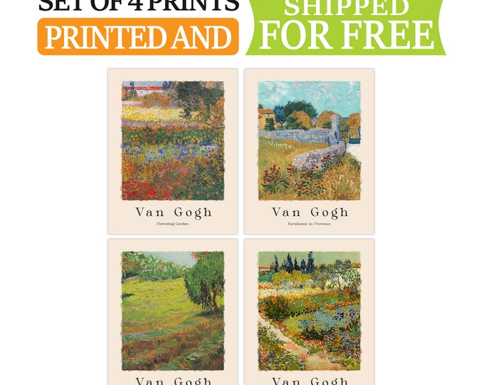 Rural Landscape Decor by Vincent Van Gogh Field Paintings Set of 4 Van Gogh Rural Serene Landscape Posters for Charming Home Decor
