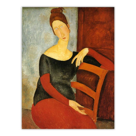 モディリアーニの「赤い椅子の女」の版画：モダニズムの肖像画、優雅な