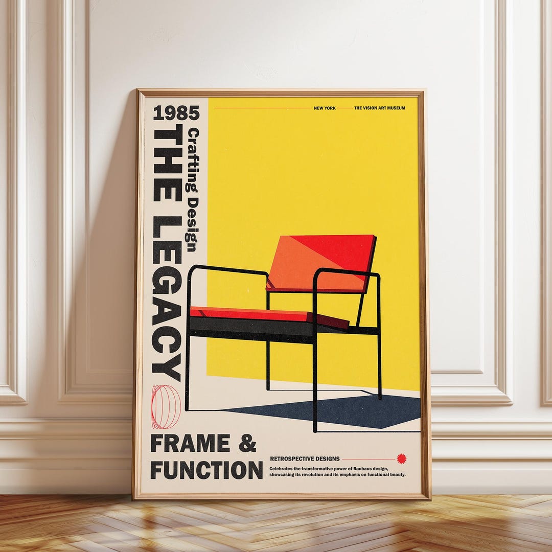 Retro Chair Wall Art Print - Bauhaus Yellow Design Art Poster ...