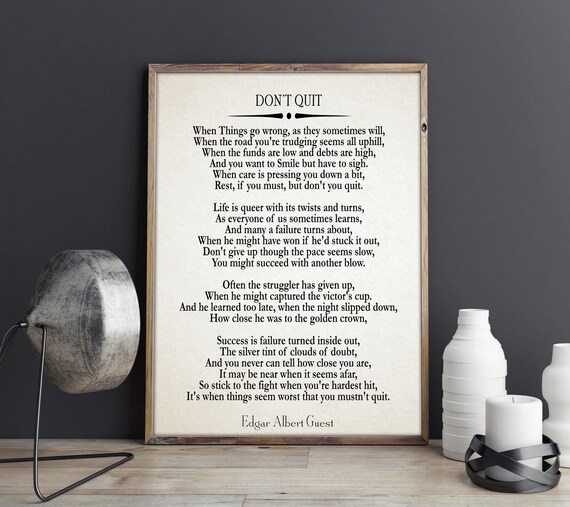Don T Quit Poem Don T Quit Motivational Poem Inspiring Etsy