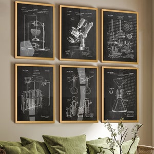 Scientific Elegance: Set of 6 Laboratory Equipment Patent Prints - Transform Your Space with Unique Science Room Decor for Avid Scientists