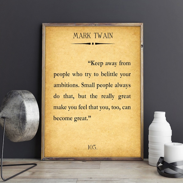 Self Care Gift Self Care Quote Mark Twain Ambitions Quote Ambition Poster Literary Print Literature Poster American Art