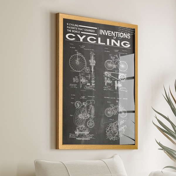 Cycling Inventions Art Posters and Prints - Vintage Bicycle Patent Poster - Ideal Cyclist Gift and Man Cave Wall Decor - Win36