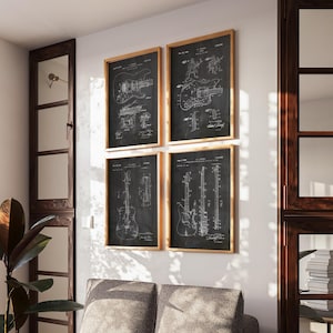 Electric Guitar Patent Print Set: Music Invention Wall Art