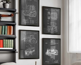 Farmhouse Decor with Tractor Inventions Posters Set of 4 - Farming Patent Prints for Rustic Charm in Your Barn & Home - WB356-359-360-361