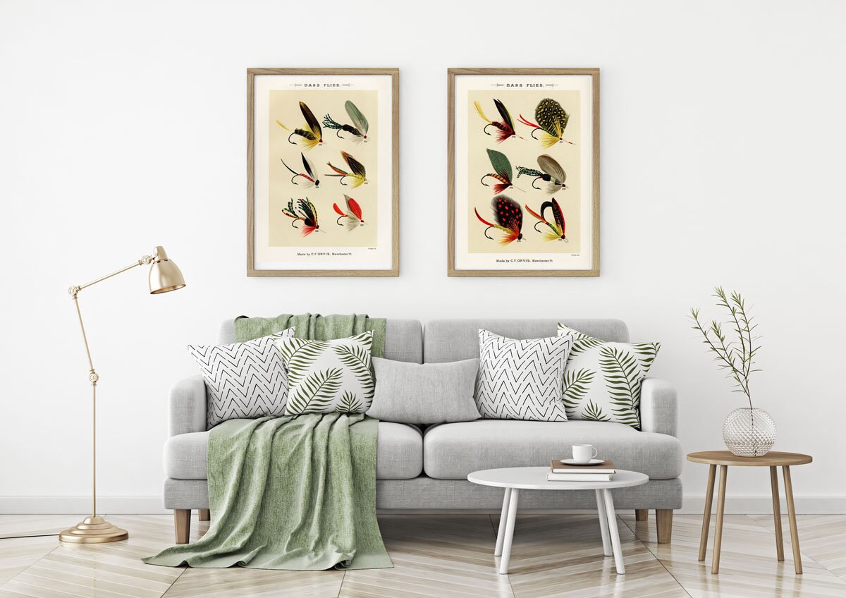 Fishing Flies Set Of 2 Vintage Fishing Prints Salmon Wall Art Fishing Wall Art Fishing Gifts Fisherman Fisherman Print Marine Prints