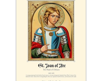 聖ジャンヌ・ダルクのアートプリント：中世キリスト教戦士のポスター
