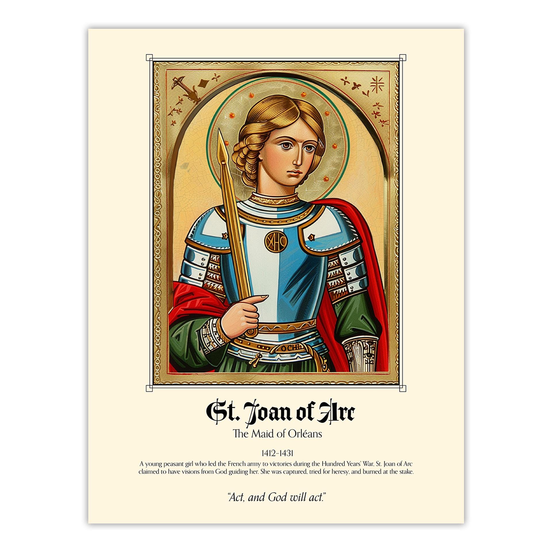 聖ジャンヌ・ダルクのアートプリント：中世キリスト教戦士のポスター