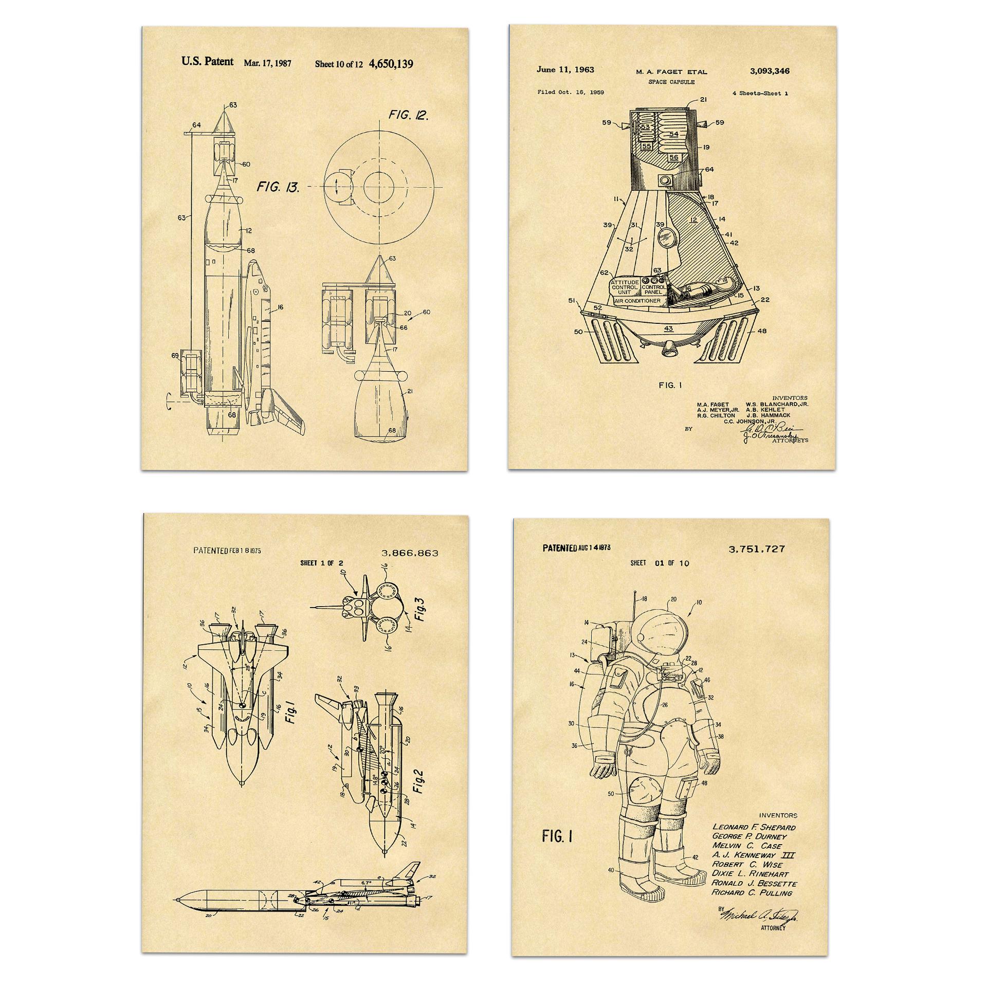 Space Invention Model Space Invention Patent Art Print Set: Vintage Aerospace Engineering ...