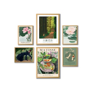 Green Art Nouveau Framed Print Set: Matisse & Woodblock Gallery Wall