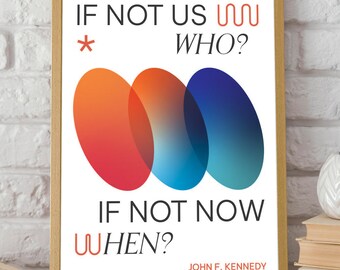 JFK Quote Art "If Not Us, Who? If Not Now, When -  Modern Style Bedroom Decor - Inspirational Wall Art - Motivational Quote Wall Poster