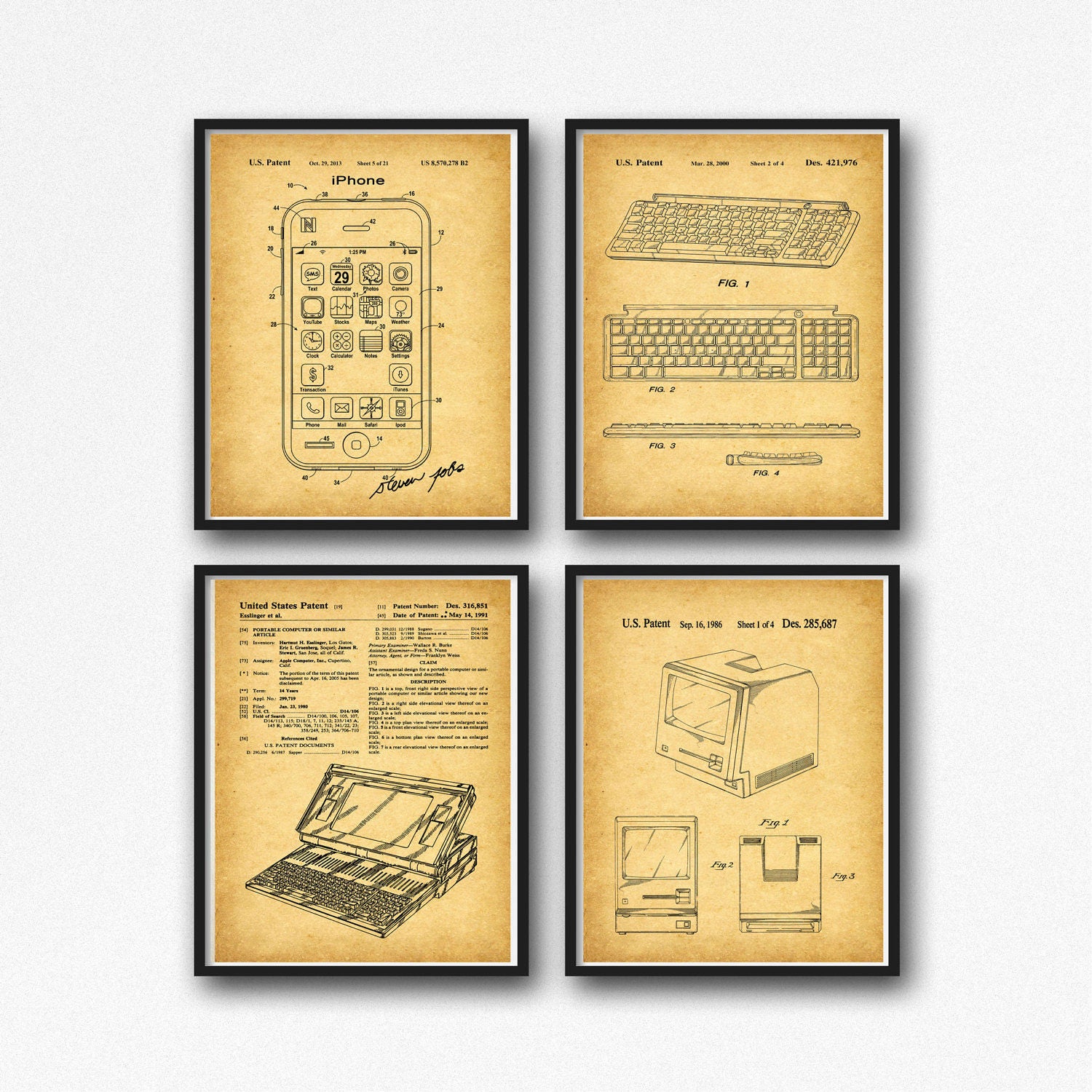 IT Gift for Apple Computer Patent Set of Computer Patents by Apple