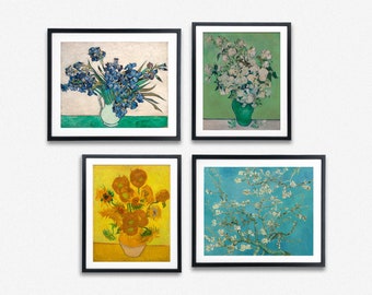 Vincent Van Gogh Irises Roses by Van Gogh Painting Van Gogh Almond Blossoms Vase With Sunflowers Van Gogh Posters set of 4 Paintings