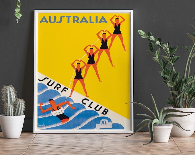 Summer Travel Poster Surf Club Beach Vintage Print